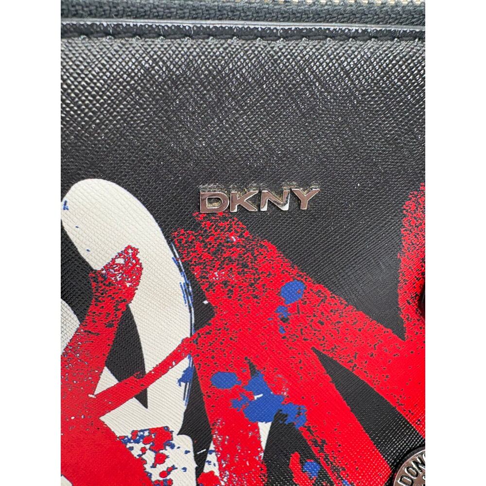 DKNY Graffiti Print Satchel Handbag Black Multicolor Dome Purse Zip - Picture 3 of 10